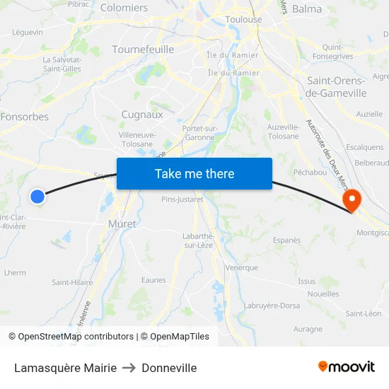 Lamasquère Mairie to Donneville map