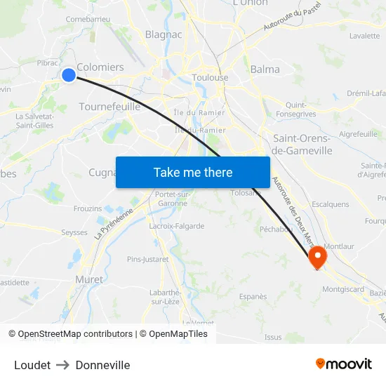 Loudet to Donneville map