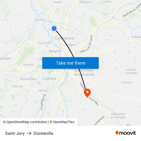 Saint-Jory to Donneville map