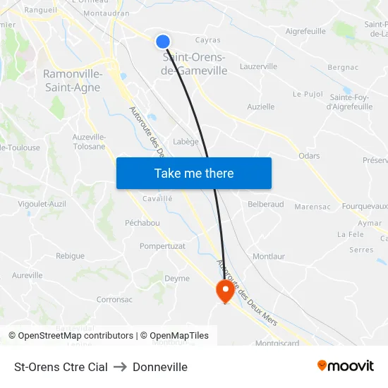 St-Orens Ctre Cial to Donneville map