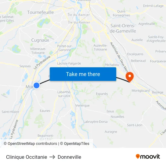 Clinique Occitanie to Donneville map