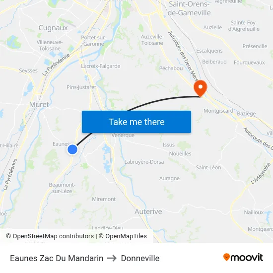 Eaunes Zac Du Mandarin to Donneville map