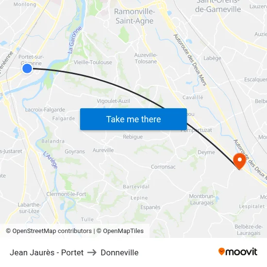 Jean Jaurès - Portet to Donneville map