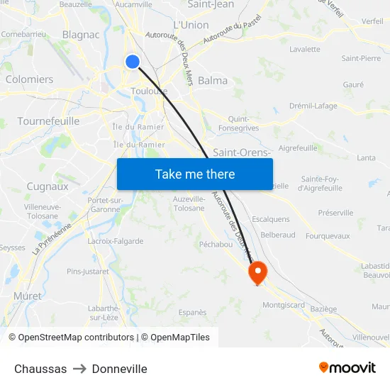 Chaussas to Donneville map