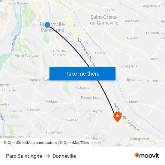 Parc Saint Agne to Donneville map