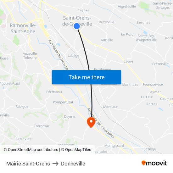 Mairie Saint-Orens to Donneville map