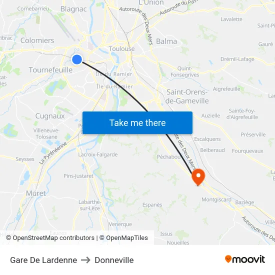 Gare De Lardenne to Donneville map