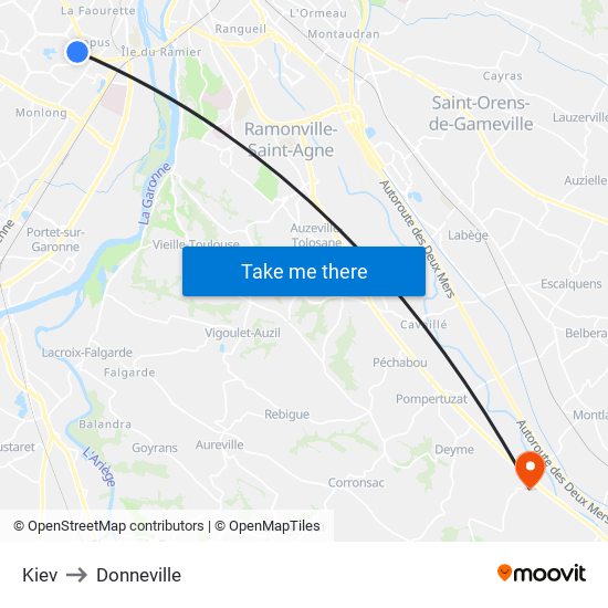 Kiev to Donneville map