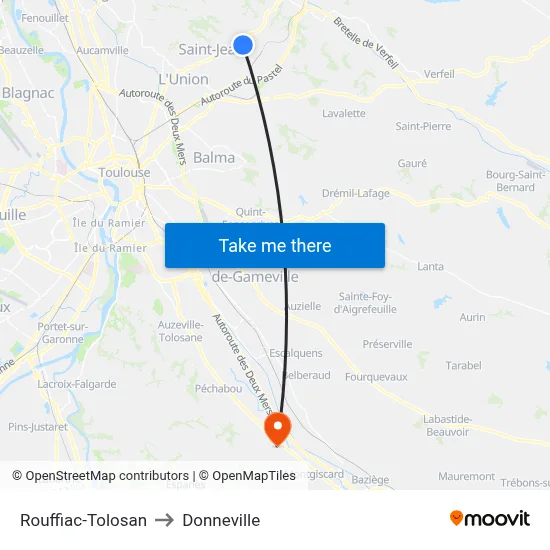 Rouffiac-Tolosan to Donneville map