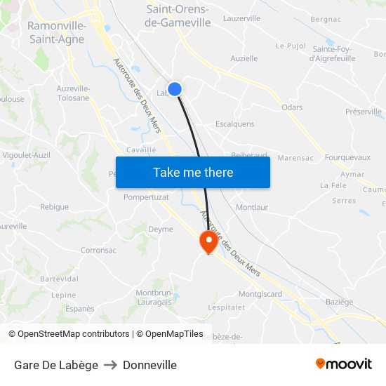 Gare De Labège to Donneville map