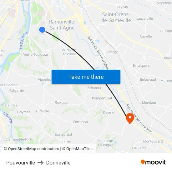 Pouvourville to Donneville map