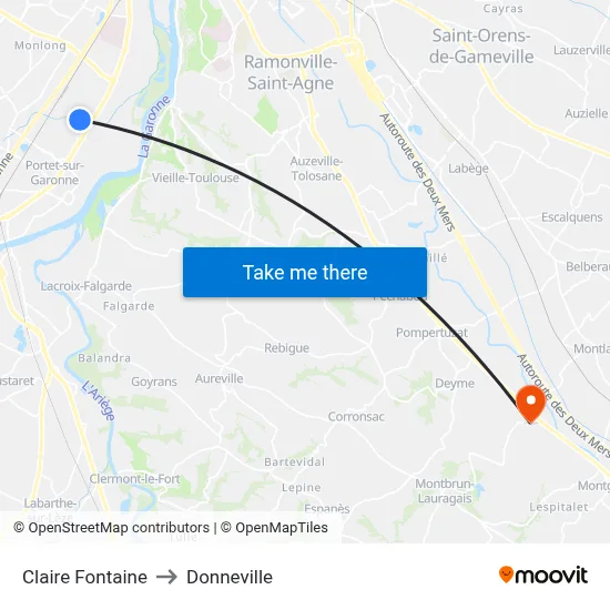 Claire Fontaine to Donneville map