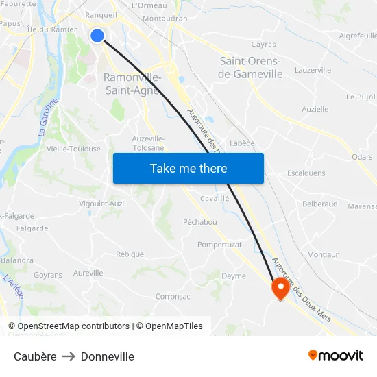 Caubère to Donneville map