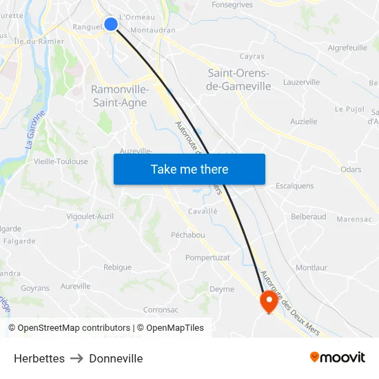 Herbettes to Donneville map