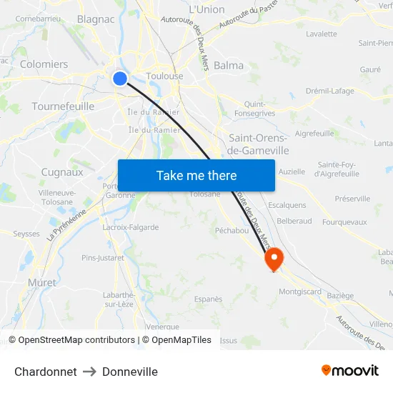 Chardonnet to Donneville map