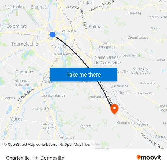 Charleville to Donneville map