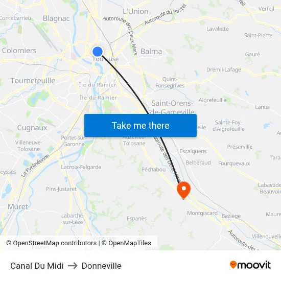 Canal Du Midi to Donneville map