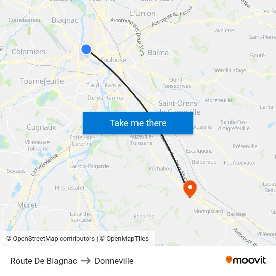 Route De Blagnac to Donneville map