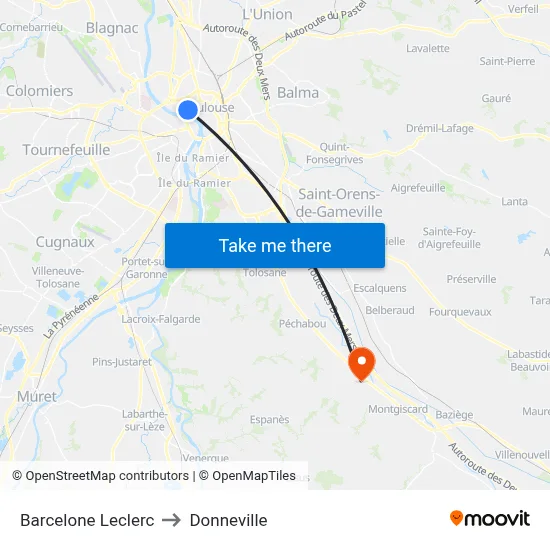 Barcelone Leclerc to Donneville map