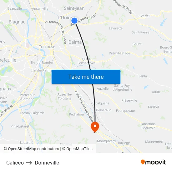 Calicéo to Donneville map