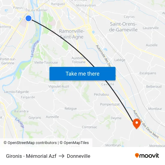 Gironis - Mémorial Azf to Donneville map