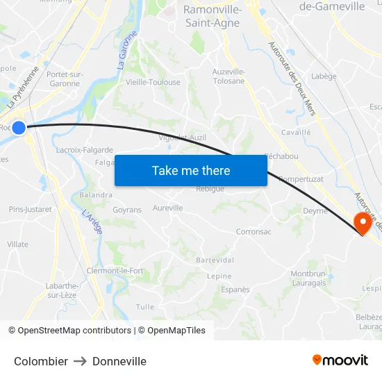 Colombier to Donneville map