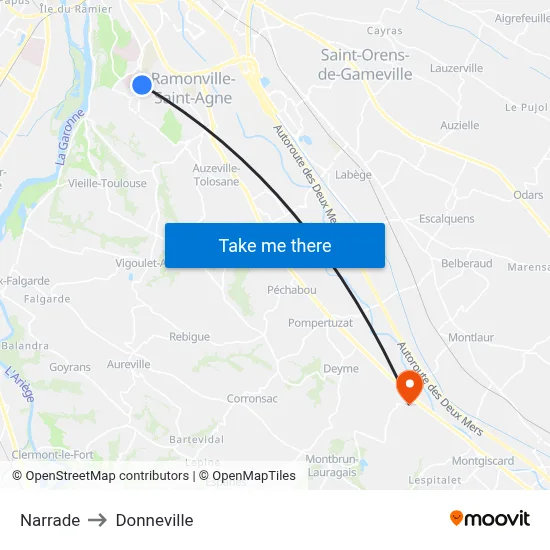 Narrade to Donneville map