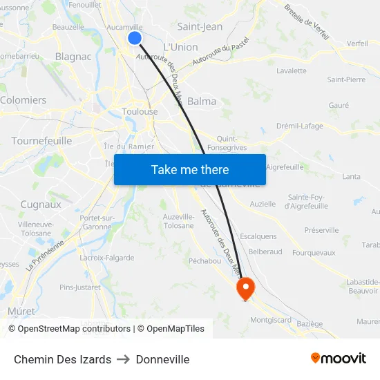Chemin Des Izards to Donneville map