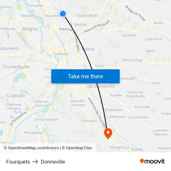 Fourquets to Donneville map