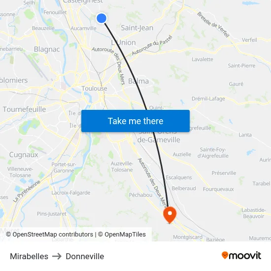 Mirabelles to Donneville map