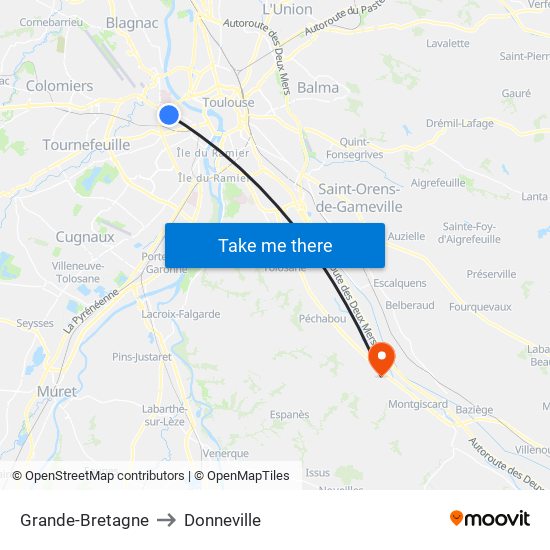 Grande-Bretagne to Donneville map