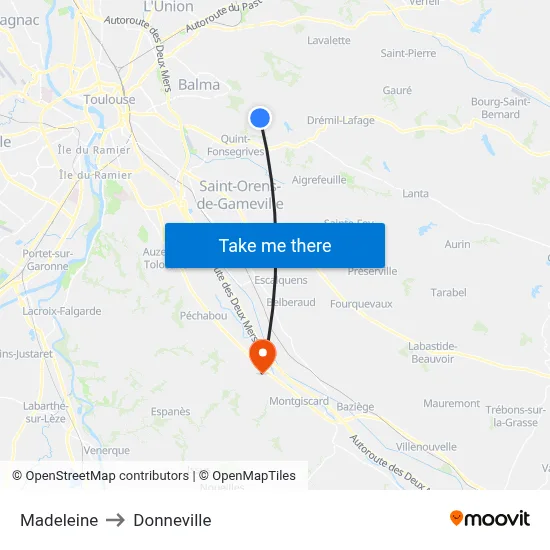 Madeleine to Donneville map
