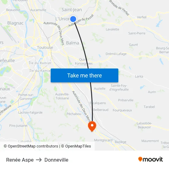 Renée Aspe to Donneville map