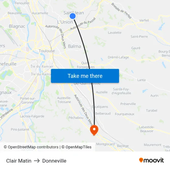 Clair Matin to Donneville map