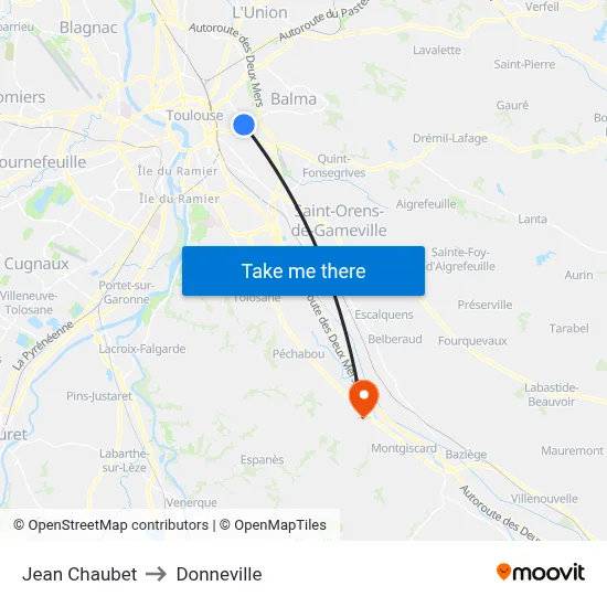 Jean Chaubet to Donneville map