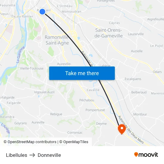 Libellules to Donneville map