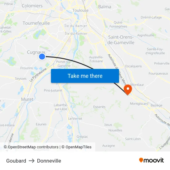 Goubard to Donneville map