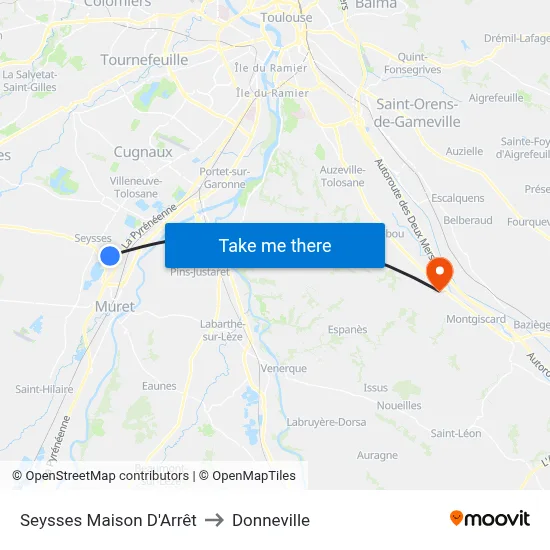Seysses Maison D'Arrêt to Donneville map