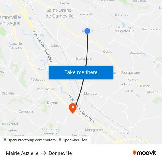 Mairie Auzielle to Donneville map