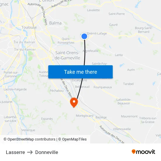 Lasserre to Donneville map