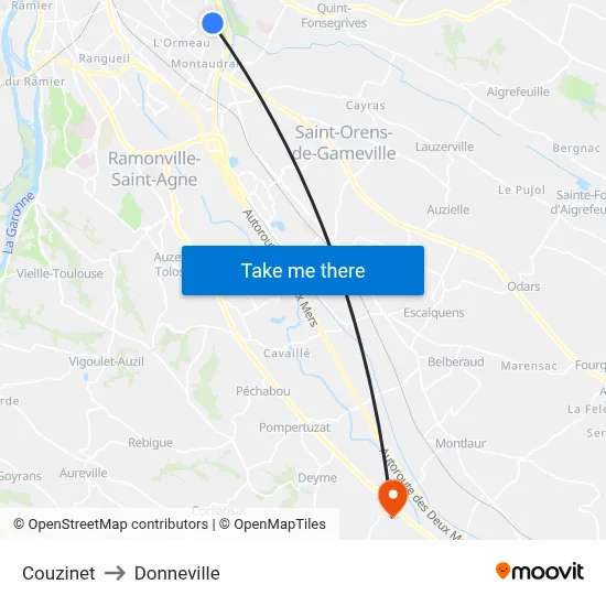 Couzinet to Donneville map