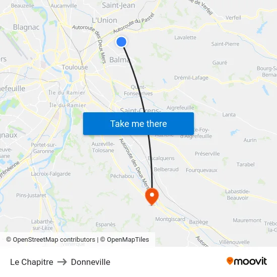 Le Chapitre to Donneville map