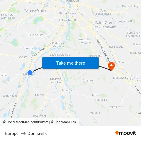 Europe to Donneville map