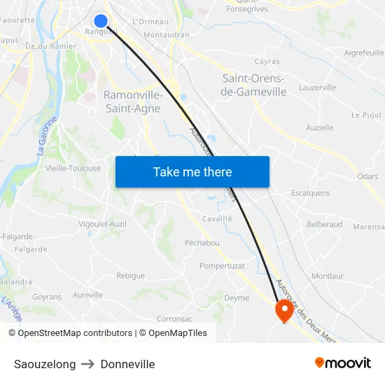 Saouzelong to Donneville map