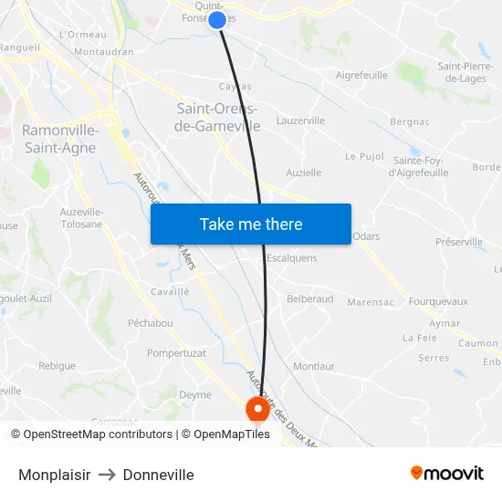 Monplaisir to Donneville map