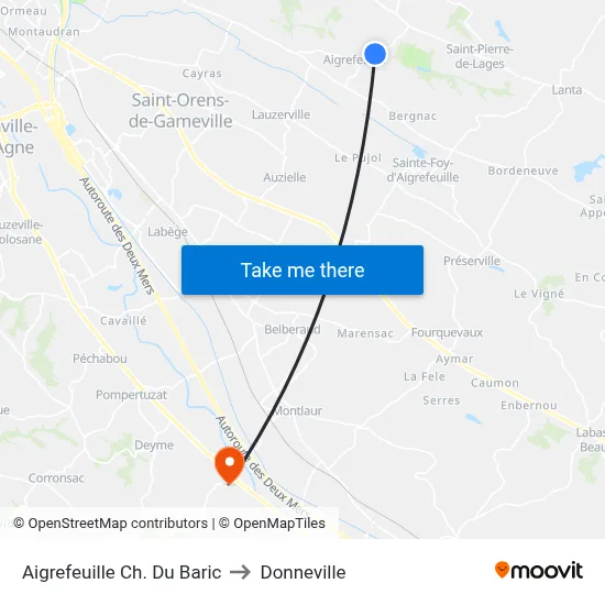 Aigrefeuille Ch. Du Baric to Donneville map