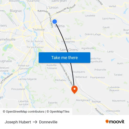 Joseph Hubert to Donneville map