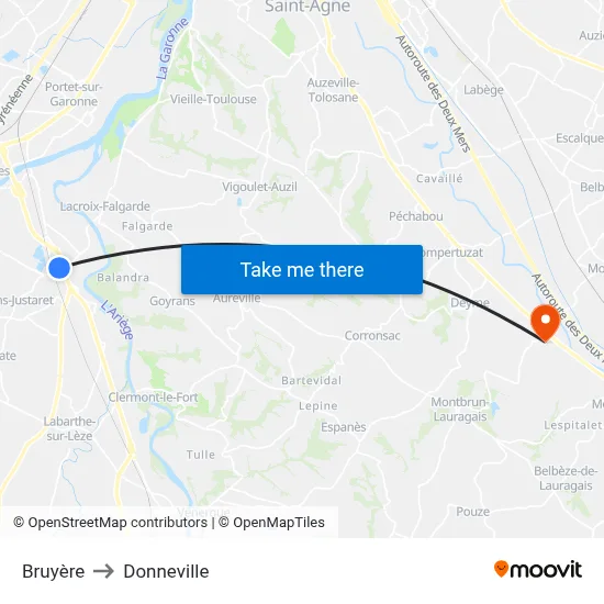 Bruyère to Donneville map