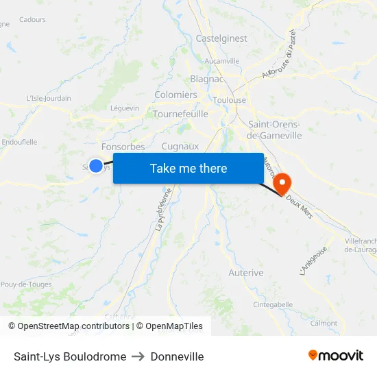 Saint-Lys Boulodrome to Donneville map