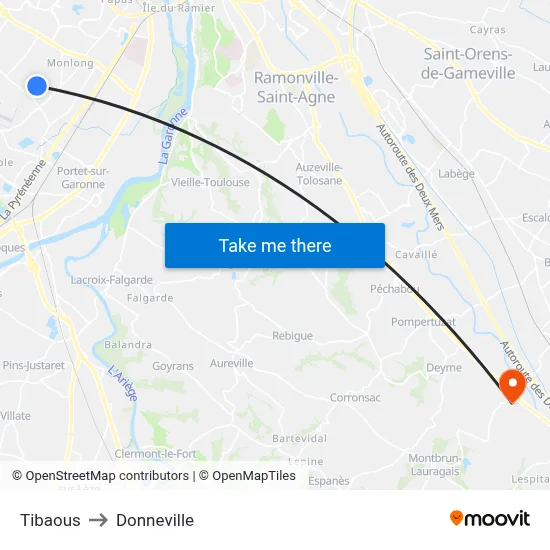 Tibaous to Donneville map